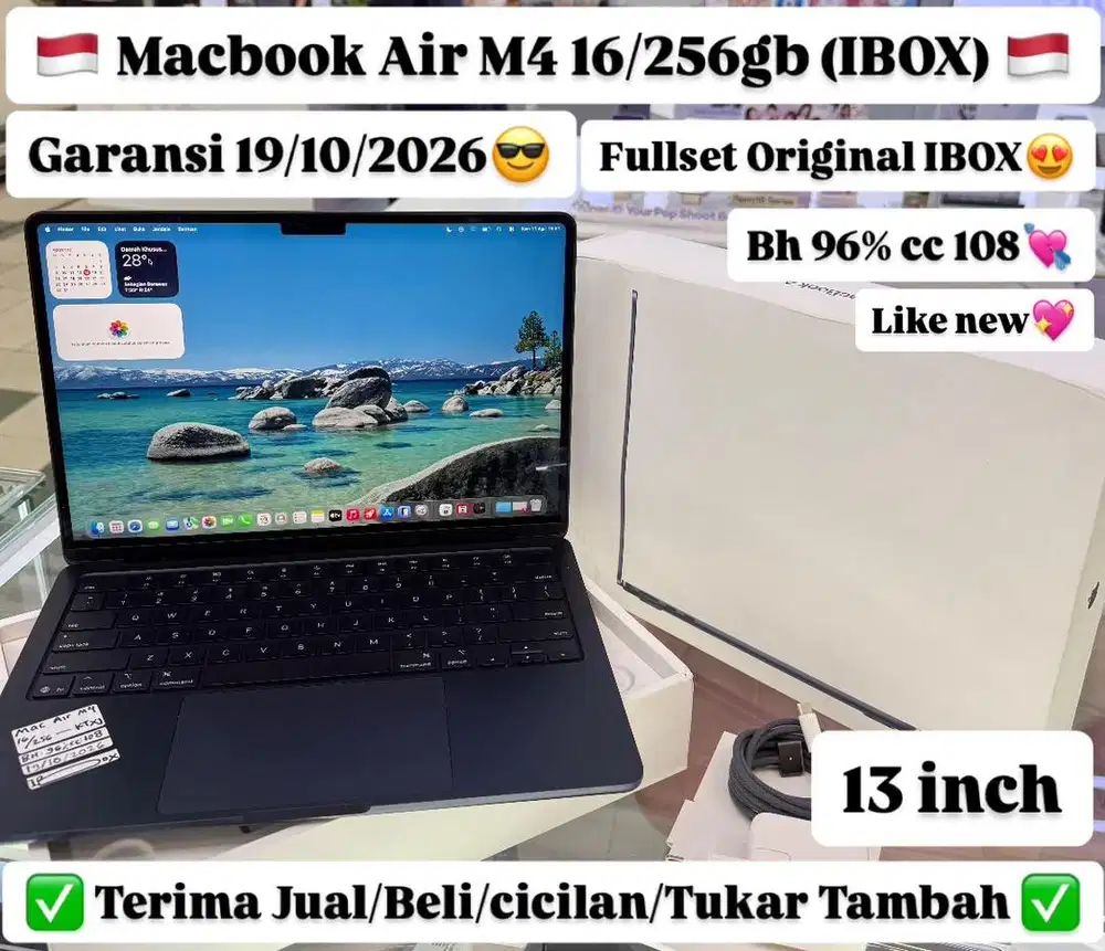 Macbook Air M4 13 inch 16/256 Gb Midnight Ibox resmi