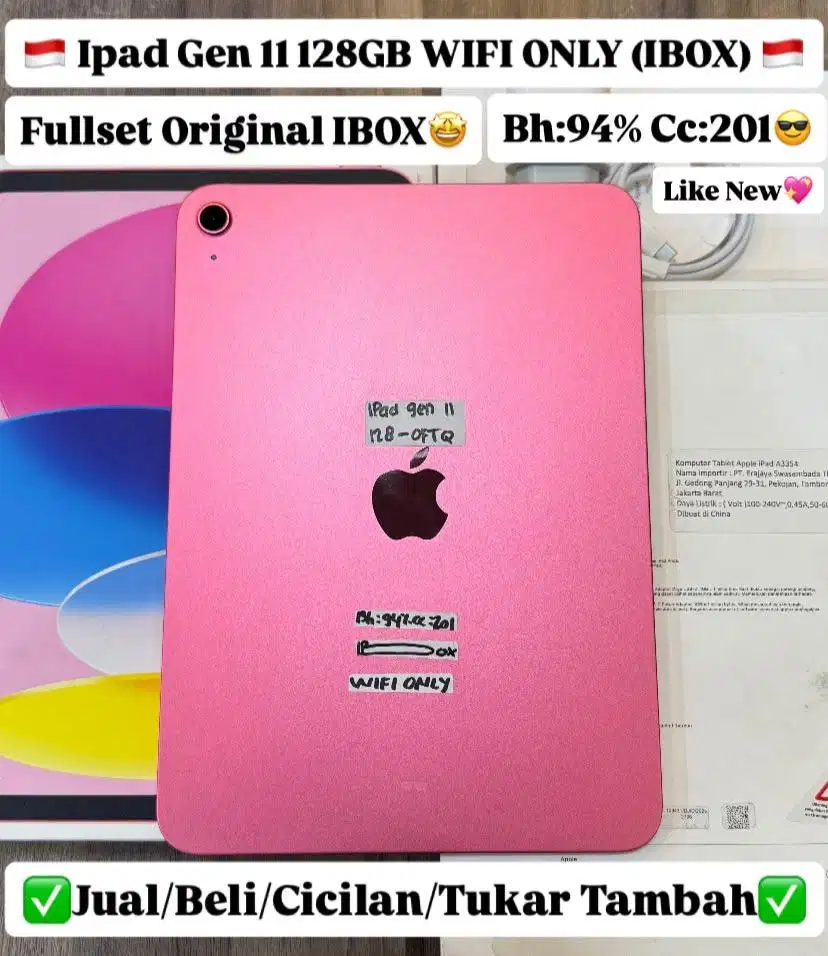 Ipad Gen 11 128 Gb Pink Ibox Fullset original