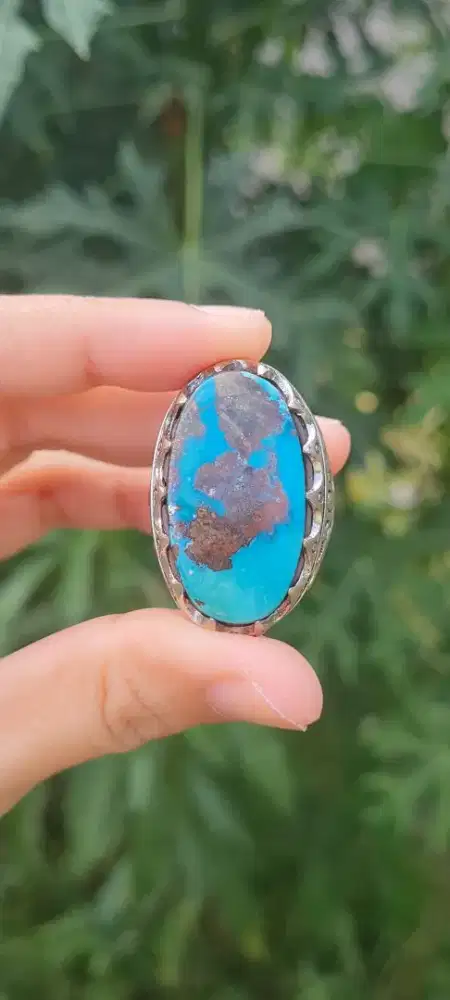 Cincin Batu Pirus 29 × 16 × 7 mm Ring Alpaka Size 21/10