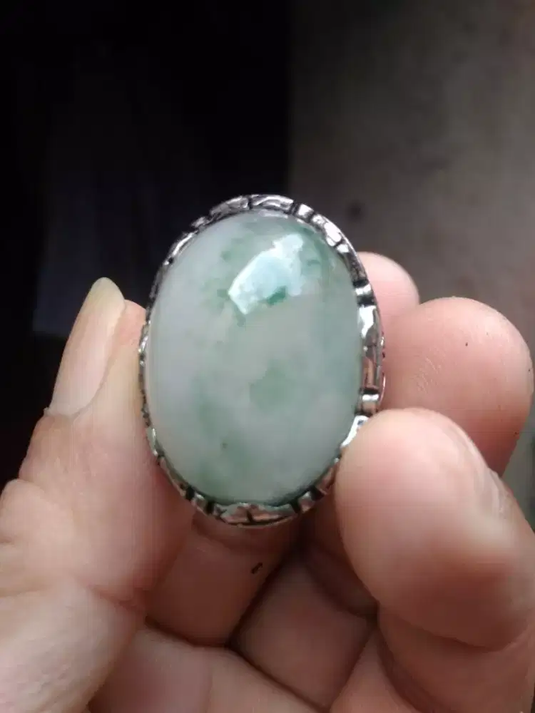 Cincin Ice Jade Kristal Totol Hijau Jumbo