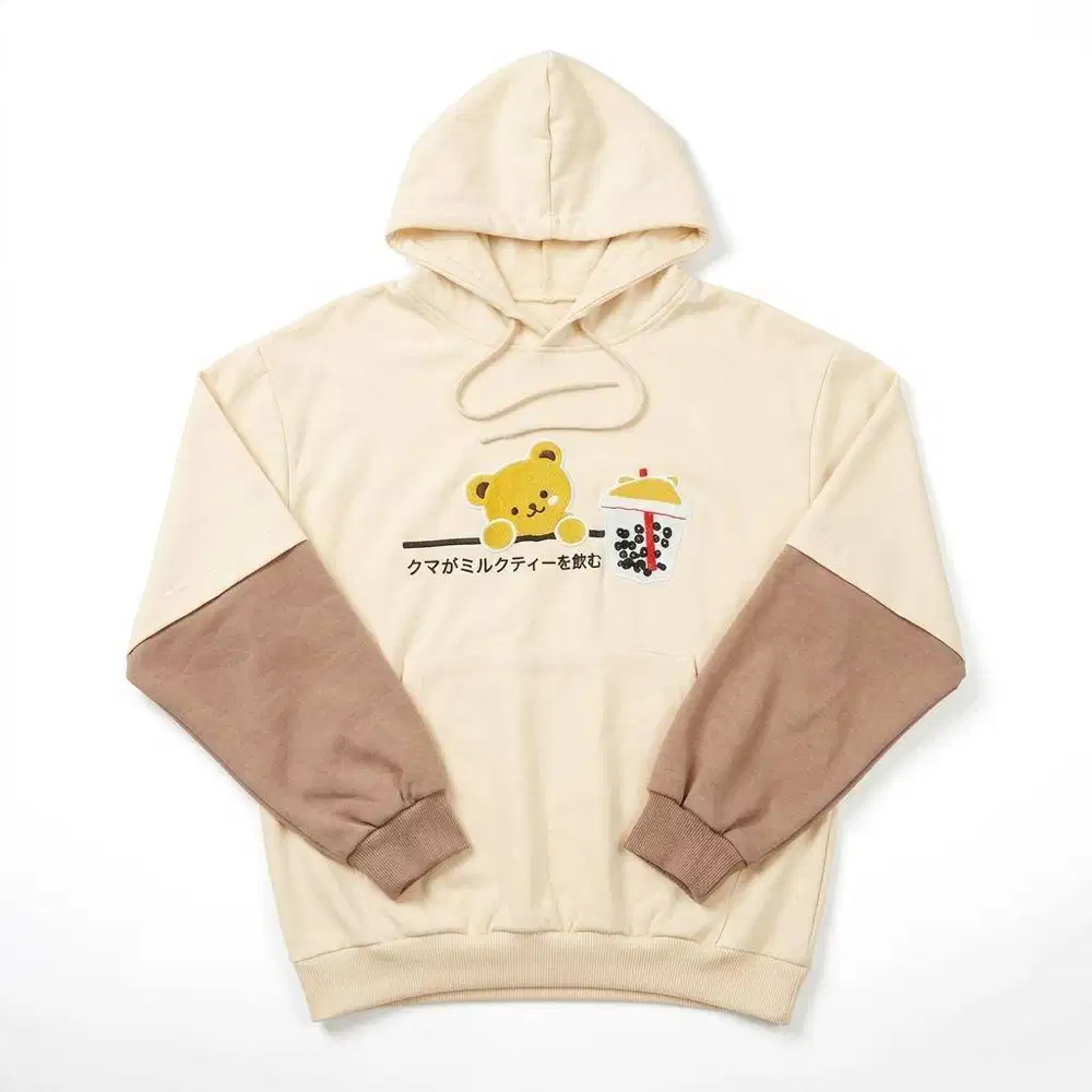 Hoodie Oversize Combination Motif Bear & Boba (Kombinasi Warna Cream)