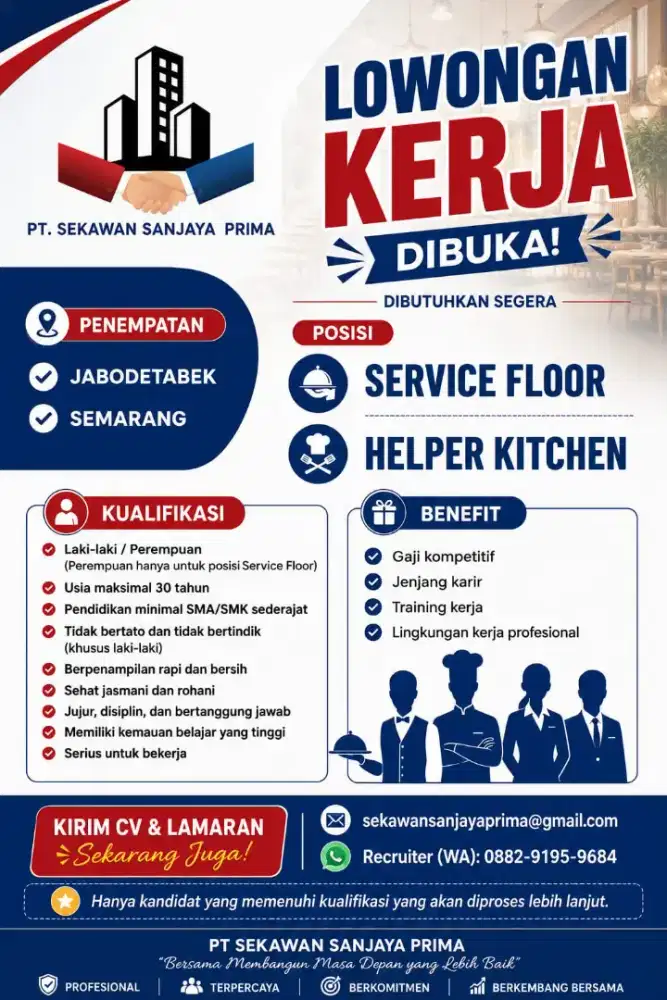 Loker Helper Kitchen Jabodetabek & Semarang