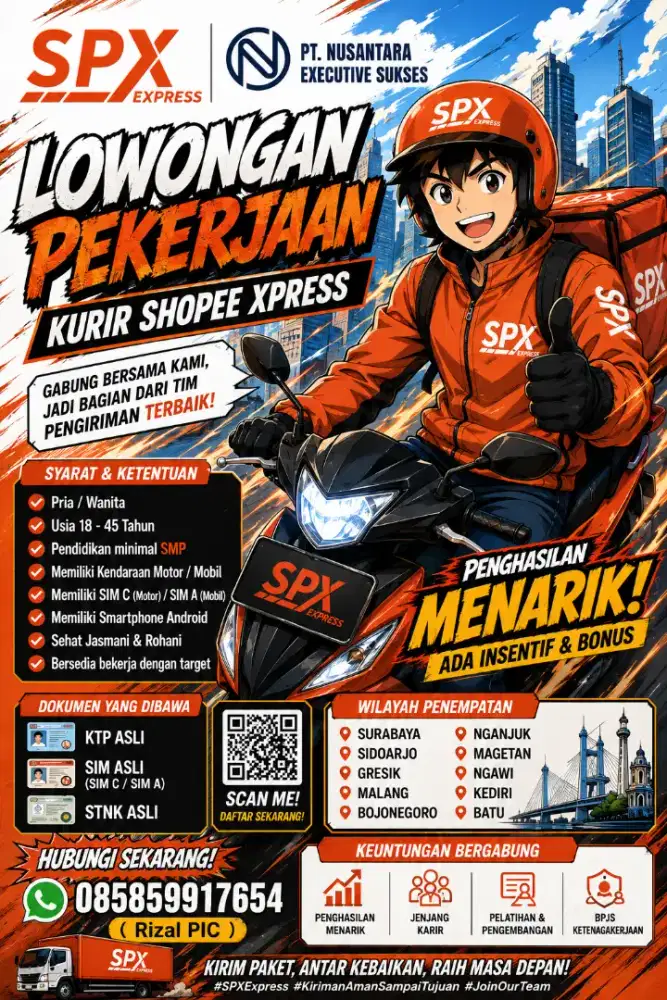 LOKER KURIR ALL AREA JAWA TIMUR penempatan bisa pilih sesuai domisili