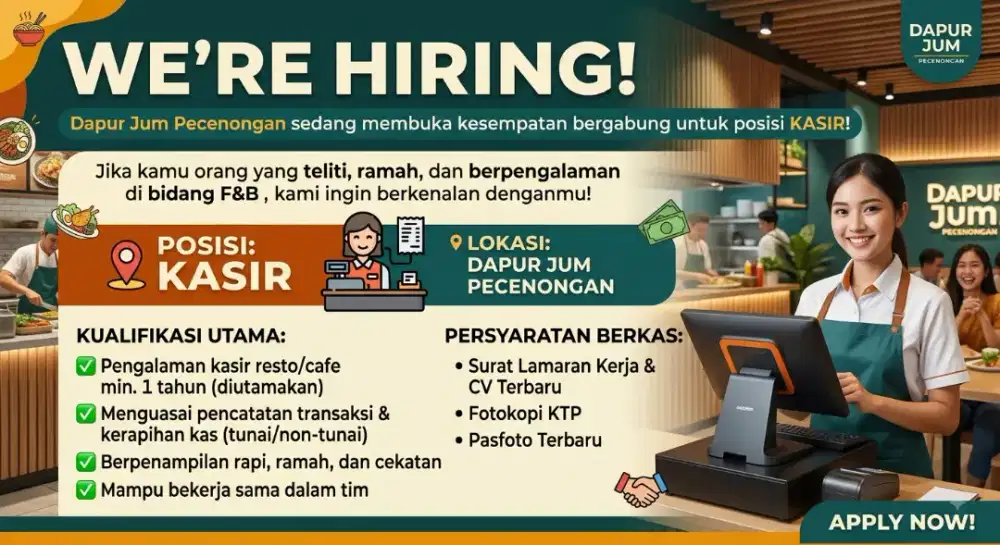 LOKER CASHIER!! DAPUR JUM PECENONGAN