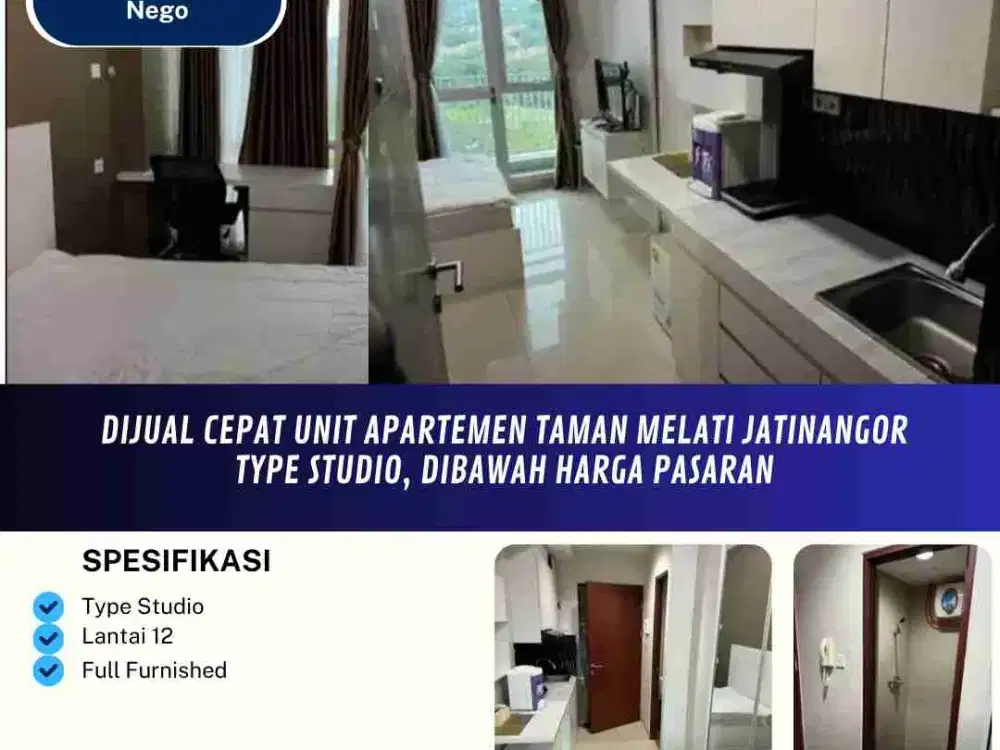 Dijual Cepat Unit Apartemen Taman Melati Jatinangor
Type Studio, Dibawah Harga Pasaran

Full Furnised, Siap Huni