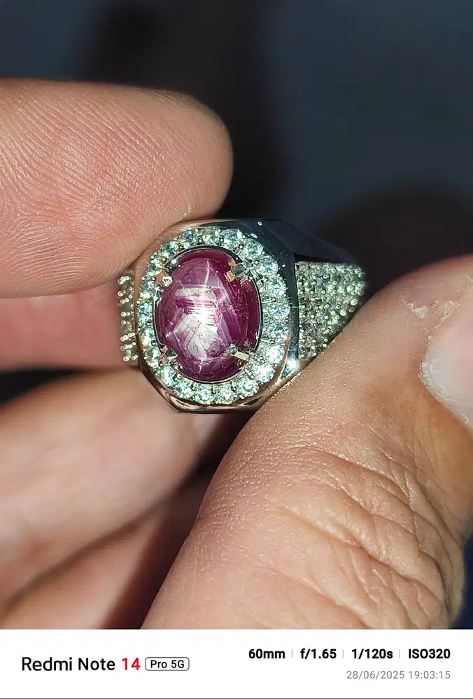 batu ruby star 2.22 crat ring perak memo MRI