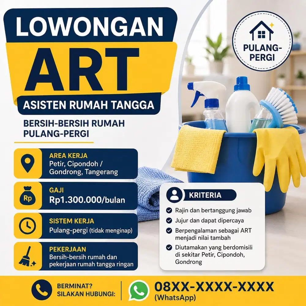 LOWONGAN ART ASISTEN RUMAH TANGGA Pulang Pergi