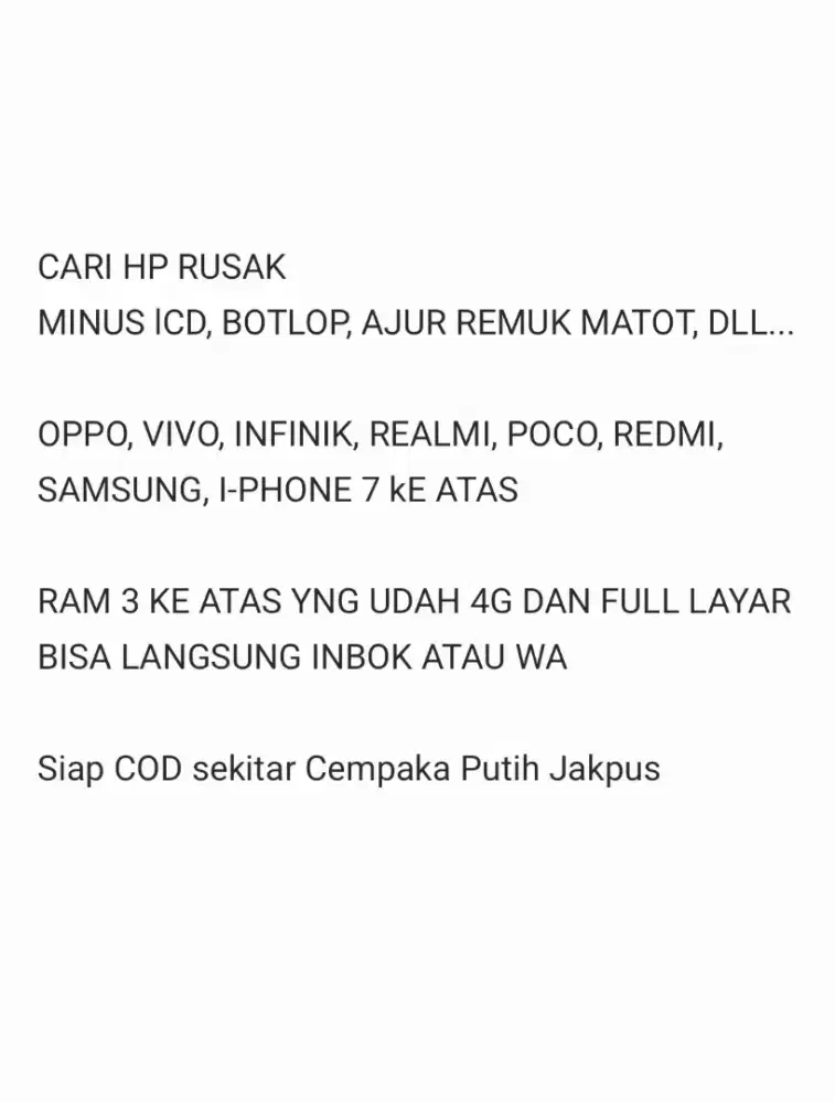 DI CARI HANDPHONE RUSAK