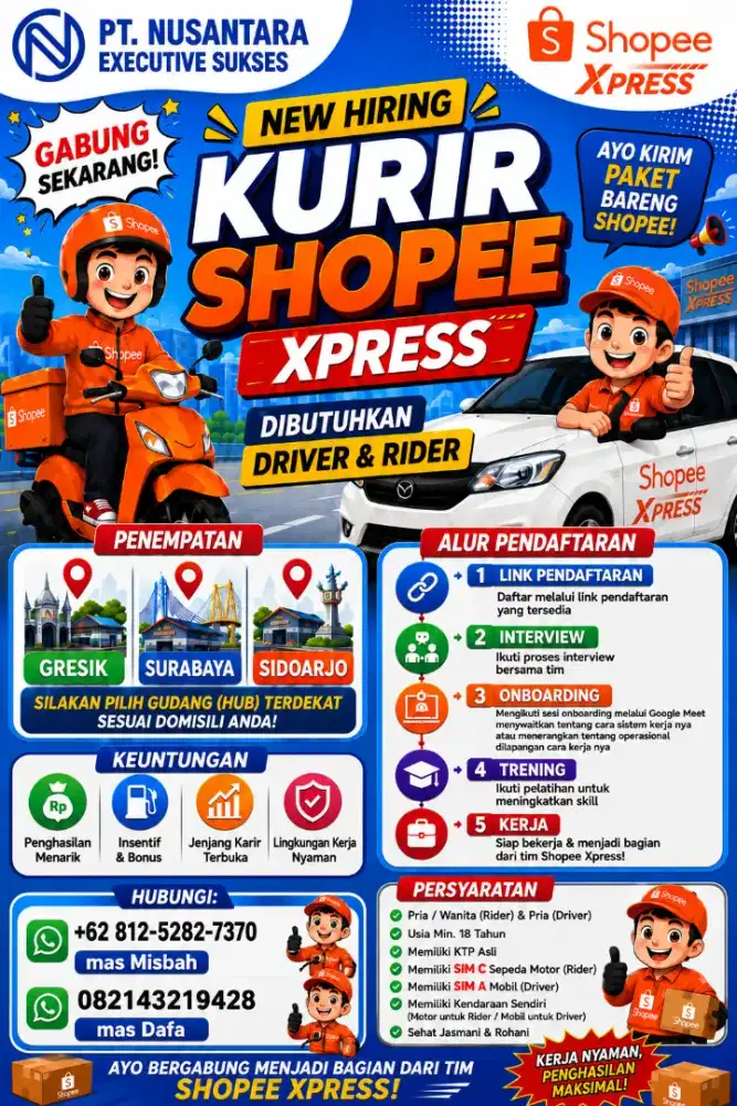 LOKER KURIR  AREA SURABAYA penempatan bisa pilih sesuai domisili