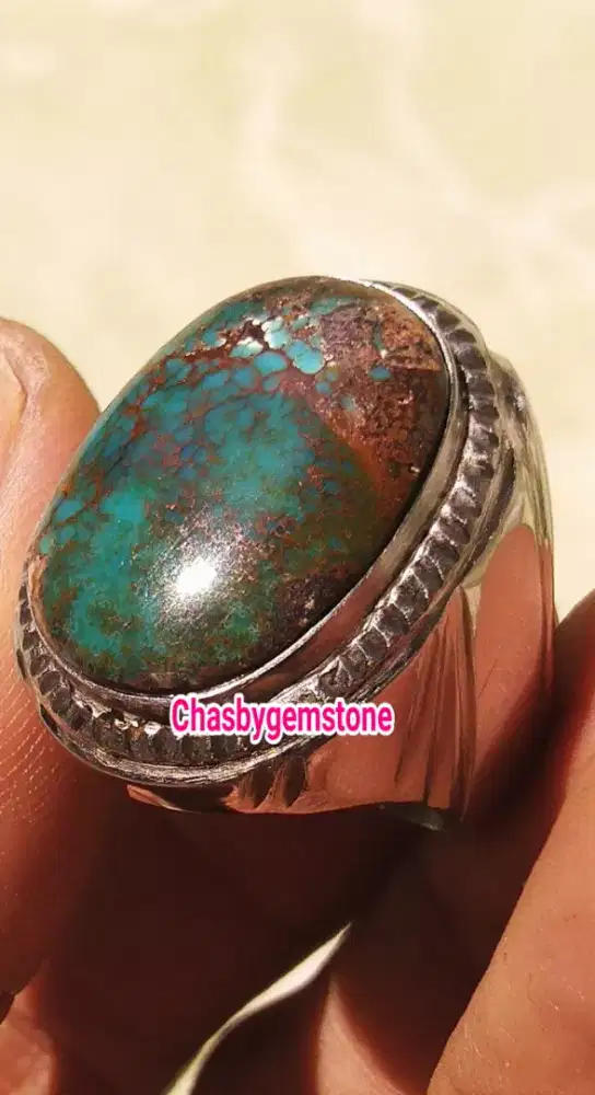 Cincin Pirus Persia hijau kedondong-Batu Pirus Persia ijodondong mulus