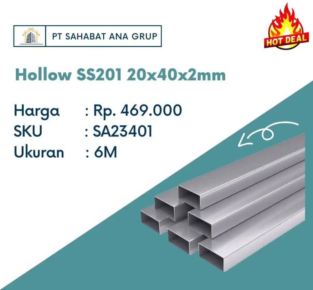 Hollow SS201 20x40x2mm