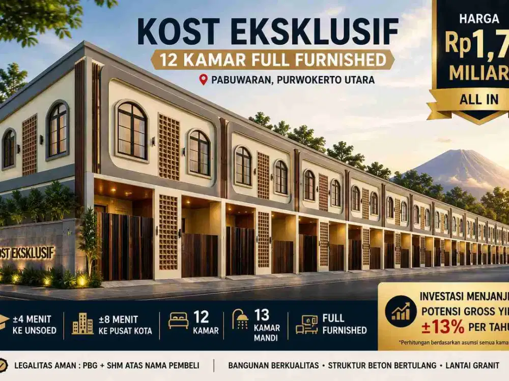 Dijual Kost Eksklusif Purwokerto Dekat UNSOED – 12 Kamar Full Furnished