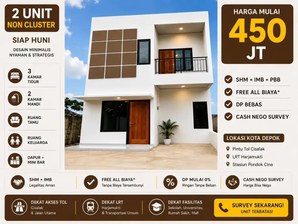 Bangunan Baru Siap Huni 2 Lantai Harga Menarik di Tapos Depok