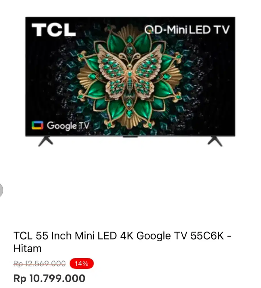 TCL 55 INCH MINI LRD 4K GOOGLE TV 55C6K