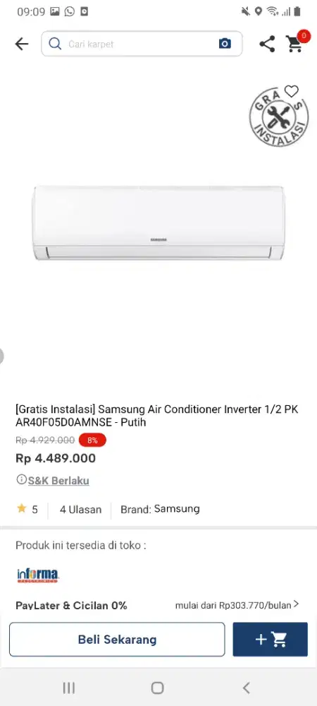 Samsung ac 1/2pk inverter