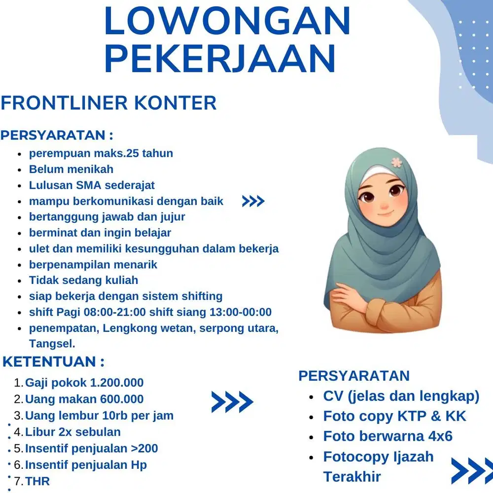 Lowongan pekerjaan Frontliner Konter HP
