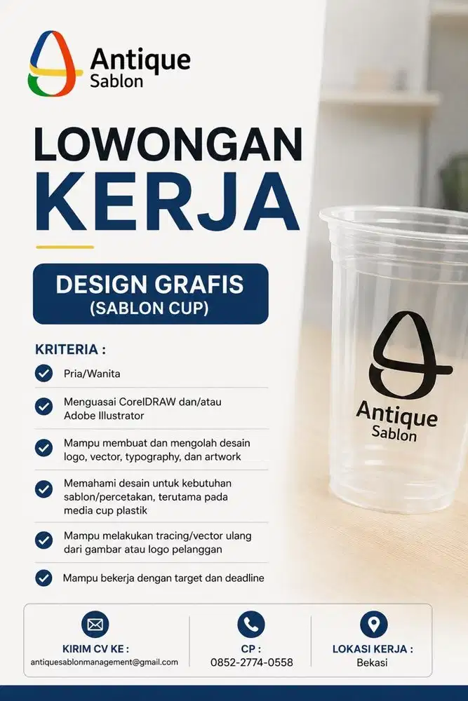 Lowongan Kerja Design Grafis Percetakan Sablon Cup