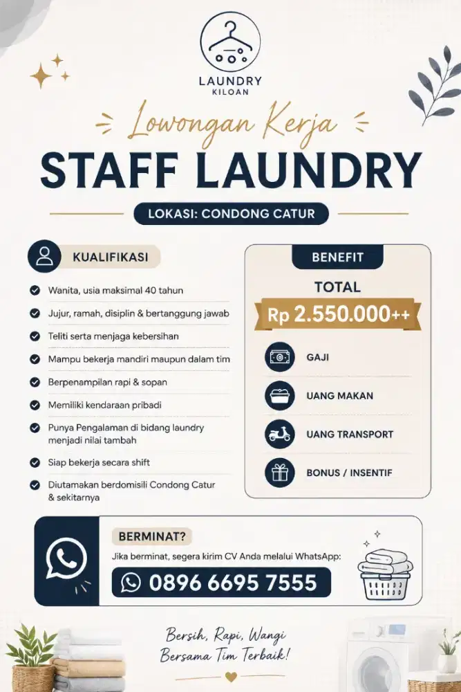 Di Buka Lowongan Laundry
