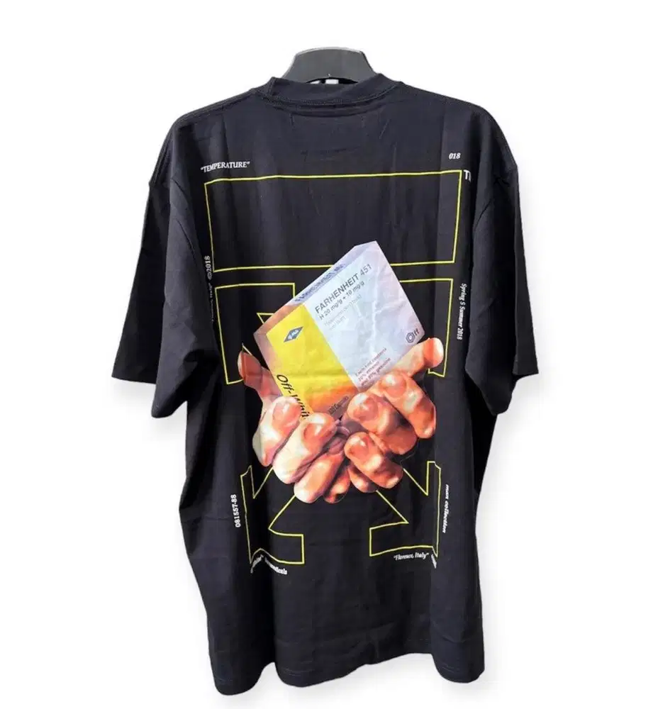 Kaos tshirt oversize hitam ow off-white print back farhenheit