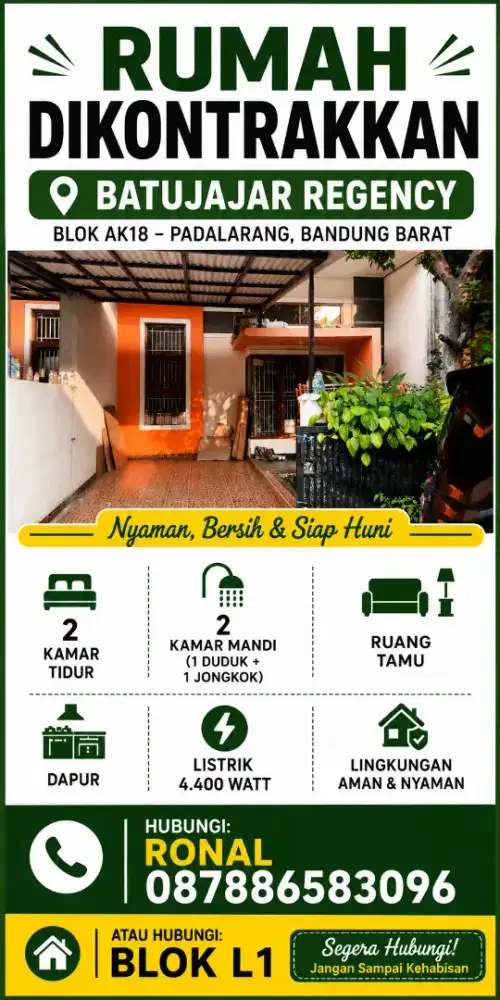 Dikontrakkan rumah Batujajar regency 2 blok AK18