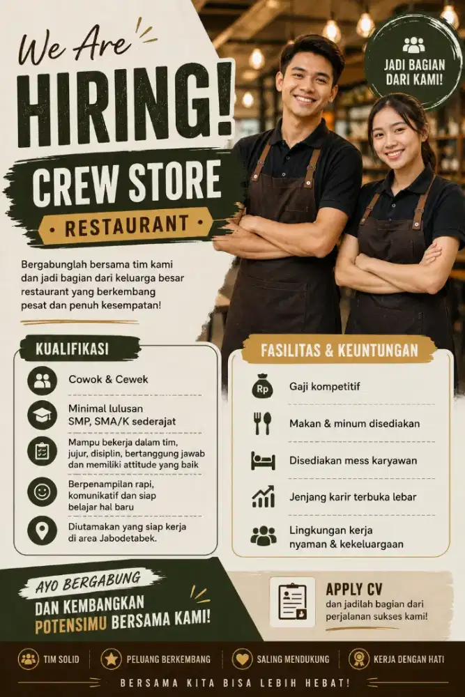 Lowongan crew resto untuk di Jabodetabek