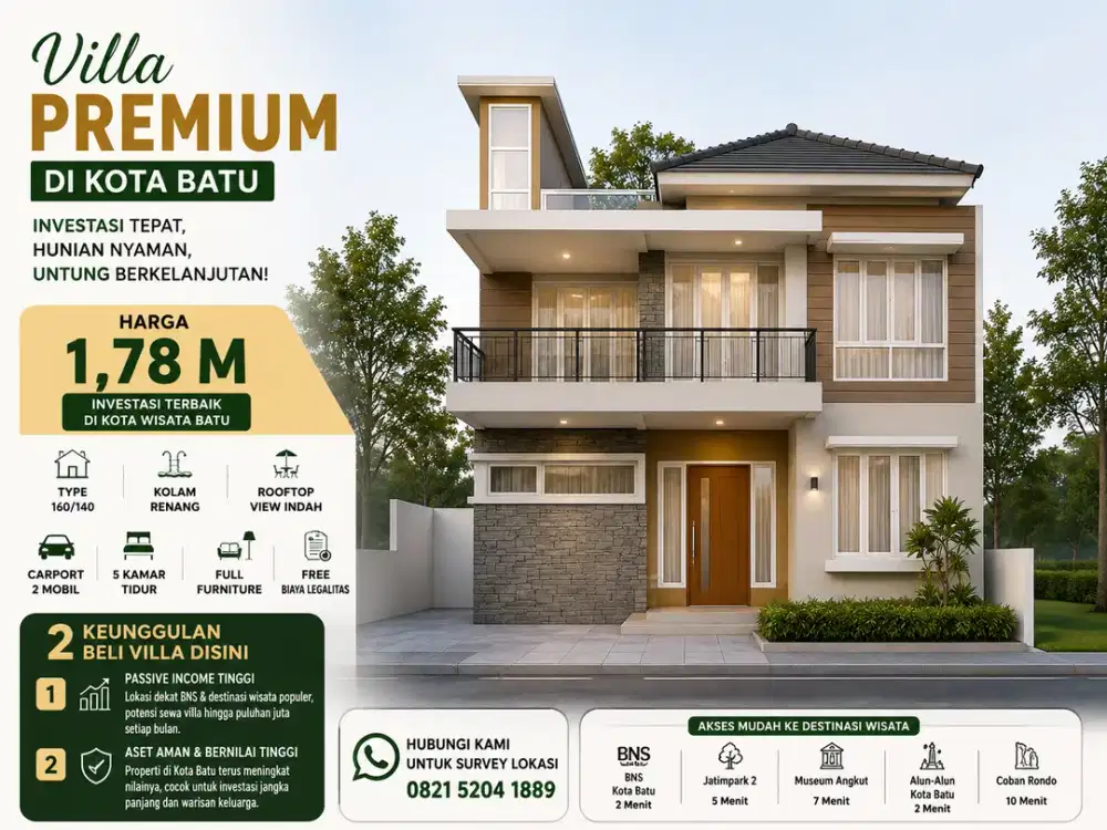 DAPATKAN VILLA DI KOTA BATU FULL FURNITURE