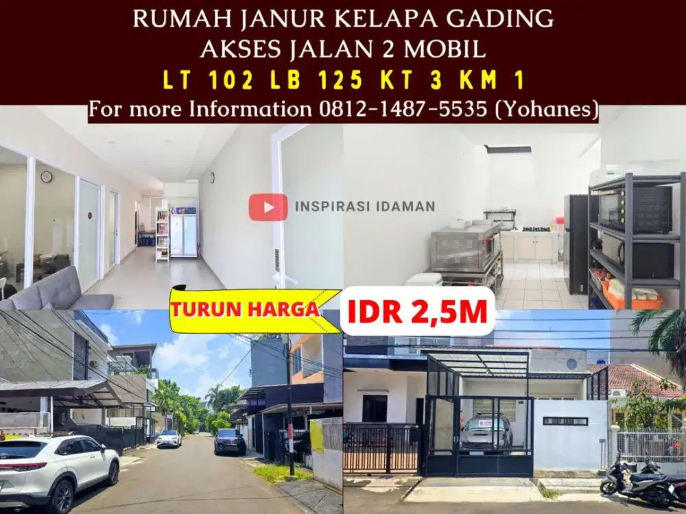 Rumah Janur Kelapa Gading Akses Jalan 2 Mobil