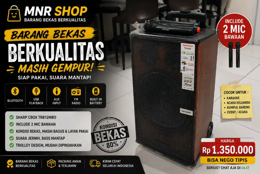Speaker BT Portable Sharp - Bisa Karoke 2 Mic