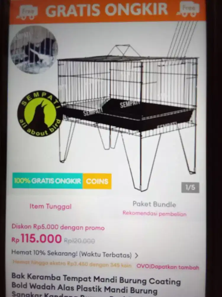 KERAMBA MANDI BURUNG 100%BARU SEGEL DUS EDISI DOUBLE ORDER BELI ONLINE