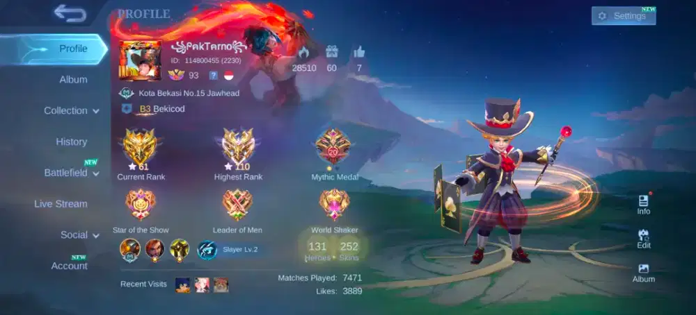 akun mobile legend, highest rank imo 109