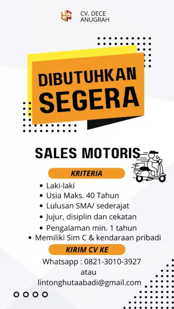 dibutuhkan sales motoris