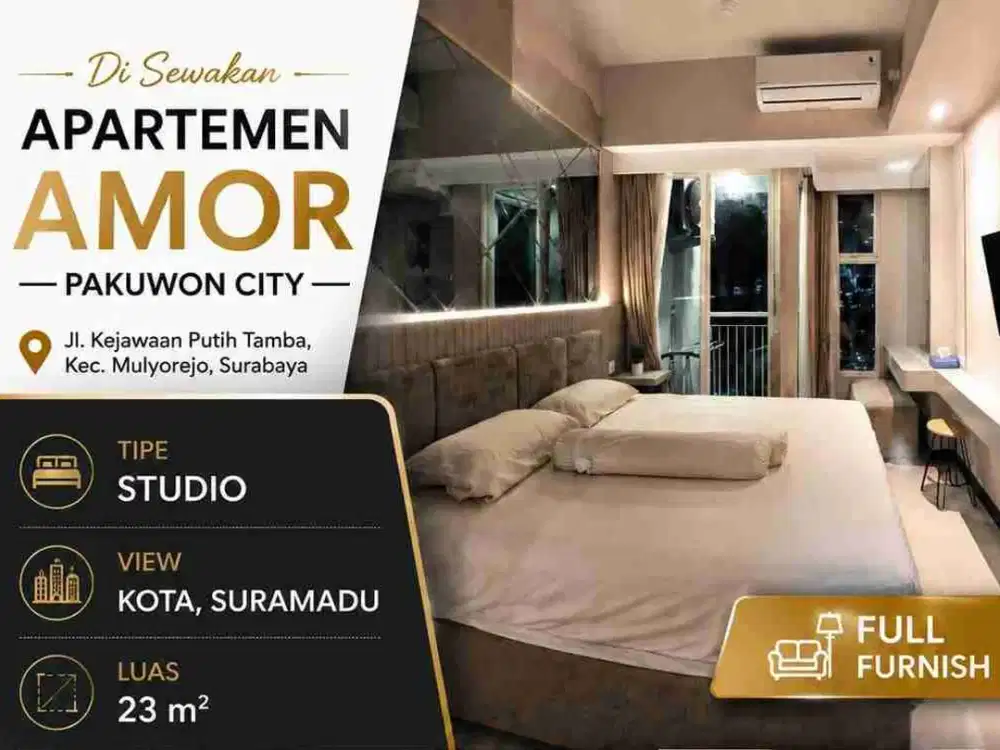 Disewakan apartem Amor studio interior bagus langsung connecting dg mall pakuwon city