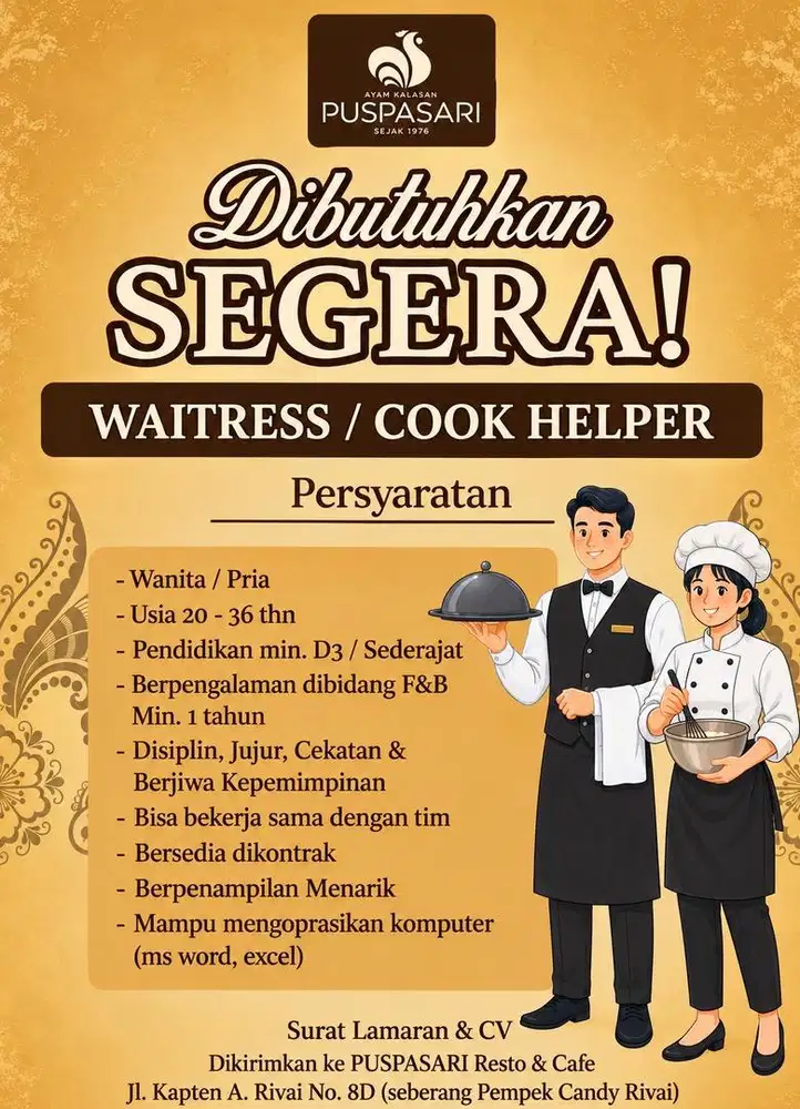 Dibutuhkan Segera: WAITRESS / COOK HELPER