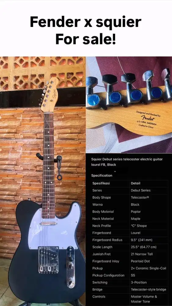 Squier Debut series telecaster electric guitar laurel FB, Black