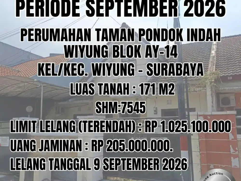 WIYUNG - LUAS 171 M2!! DIJUAL RUMAH VIA LELANG DI PERUM TAMAN PONDOK INDAH WIYUNG