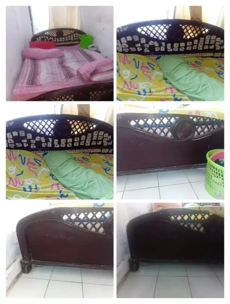 Tempat tidur jati jadul & cermin jati jadul Bu pemakaian pribadi bdg