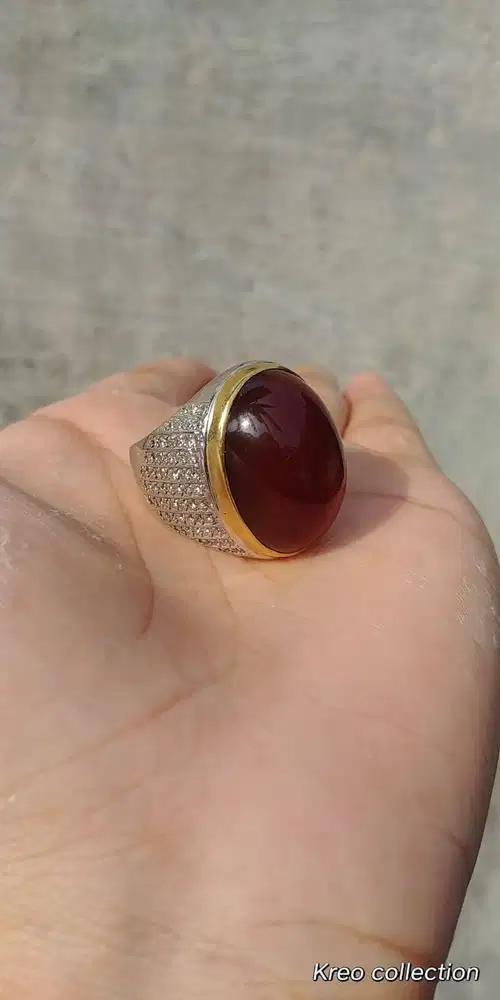 Cincin Batu Yaman Ahmar Sepuh Perak Dan Emas Dan Lawasan + Memo GRI