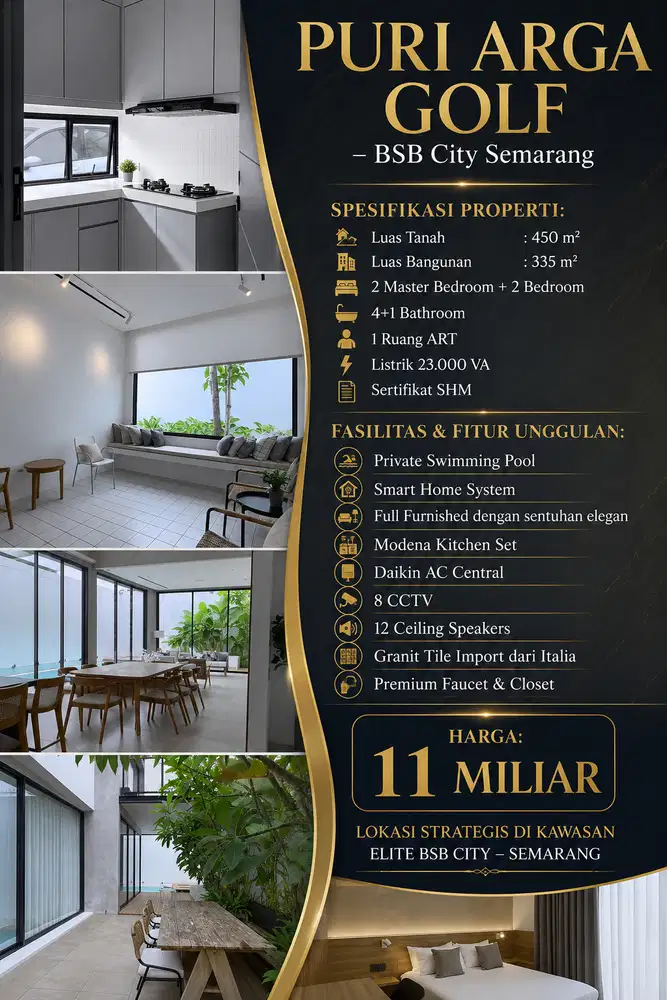 DIJUAL PURI ARGA GOLF FULL FURNISHED VIEW MEWAH LUAS 2LT/450m