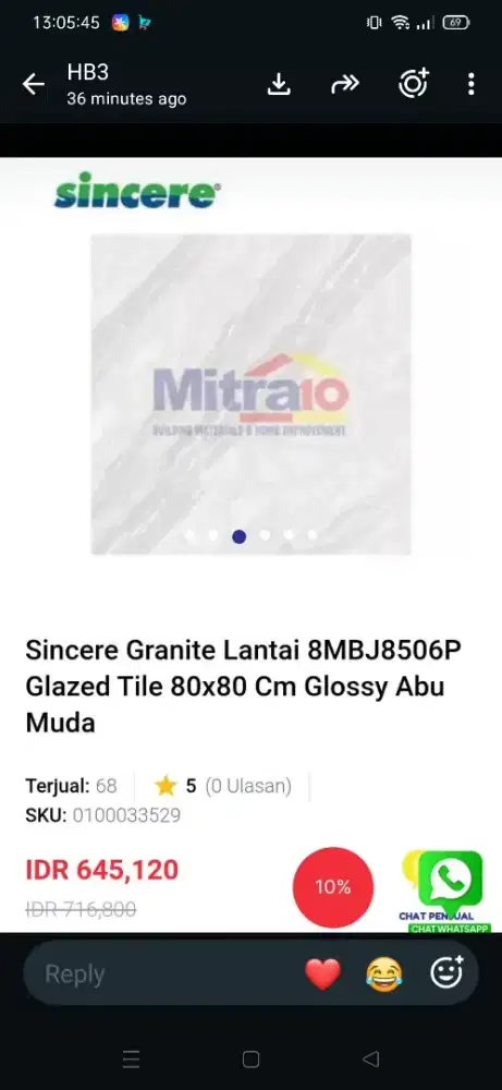 JUAL GRANIT LANTAI / GRANITE TILE 80x80 SINCERE PUTIH ABU