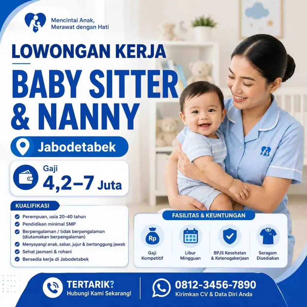 Dibutuhkan Baby Sitter & Nanny Jabodetabek Gaji 4,2–7 Juta / Bulan
