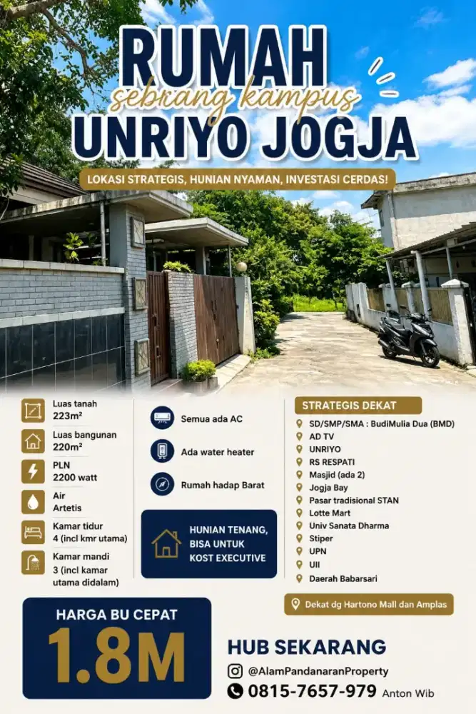 DIJUAL RUMAH UNRIYO JOGJA LOK STRATEGIS CEPAT SEGERA