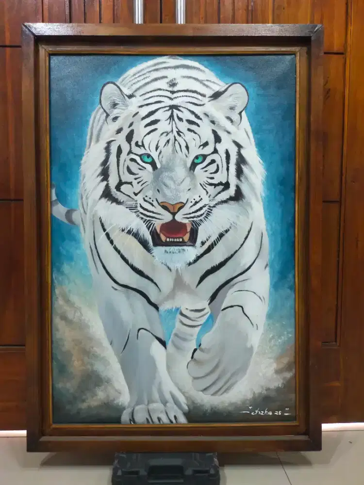 Lukisan kanvas harimau putih