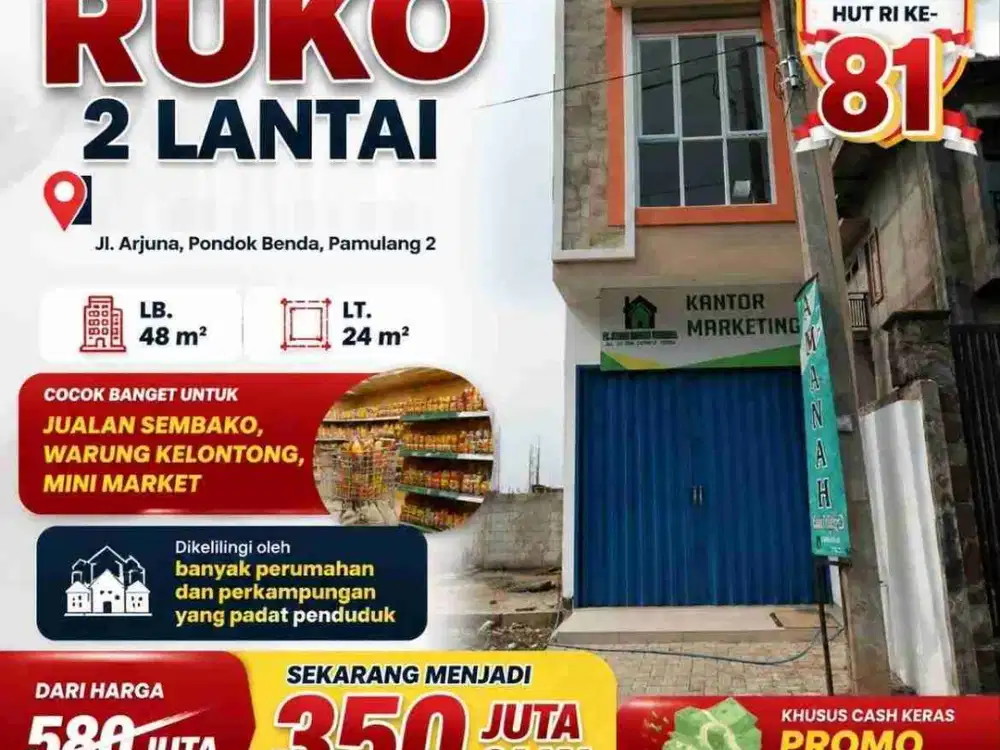 (Cuci Gudang) Jual Ruko Siap Huni/usaha Di pondok Benda Pamulang Tangerang Selatan
