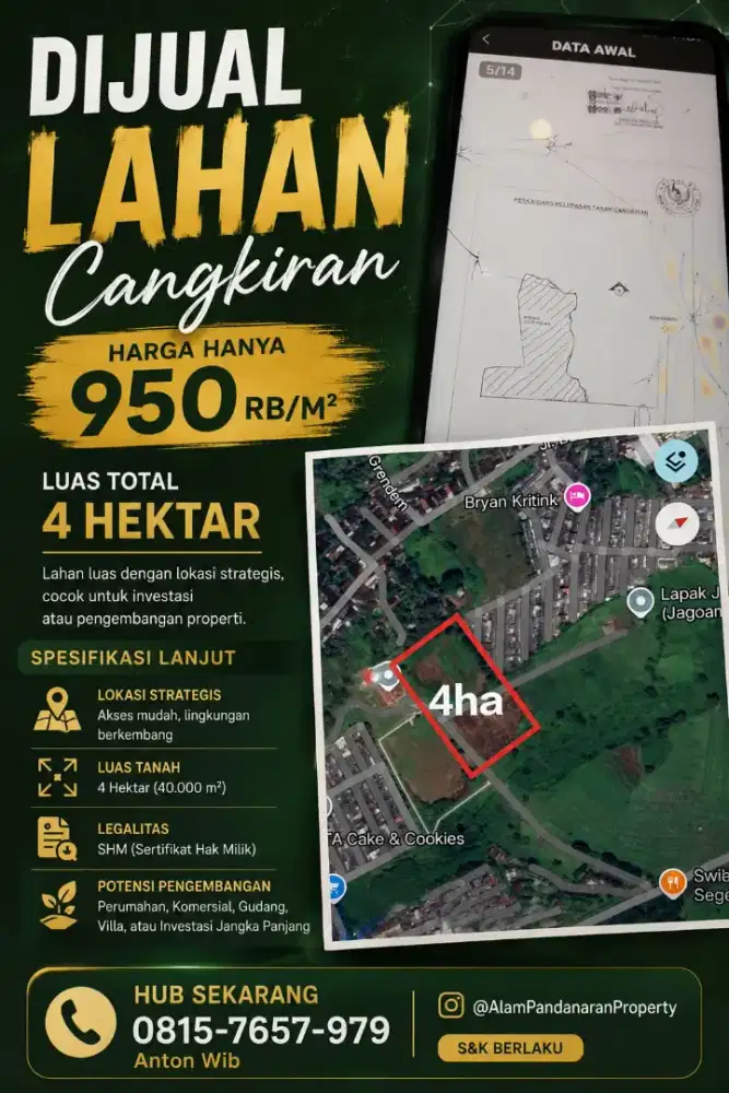 DIJUAL TANAH CANGKIRAN MURAH DIBAWAH HARGA PASAR