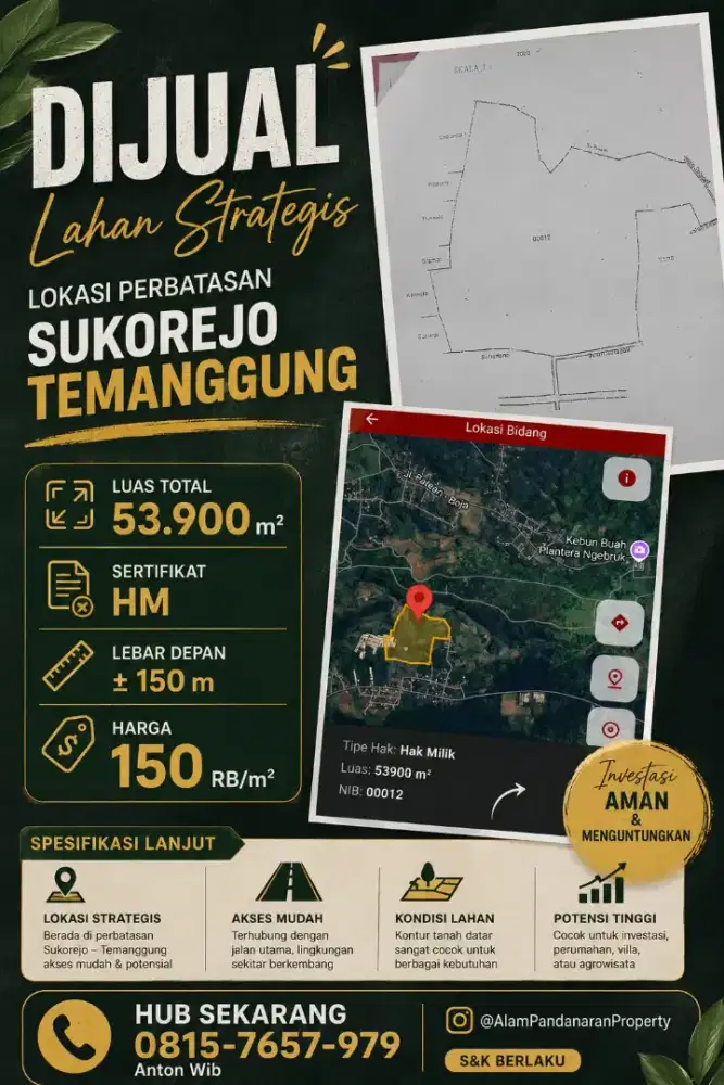 DIJUAL TANAH SUKOREJO TEMANGGUNG MURAH DIBAWAH HARGA PASAR CEPAT SGRA