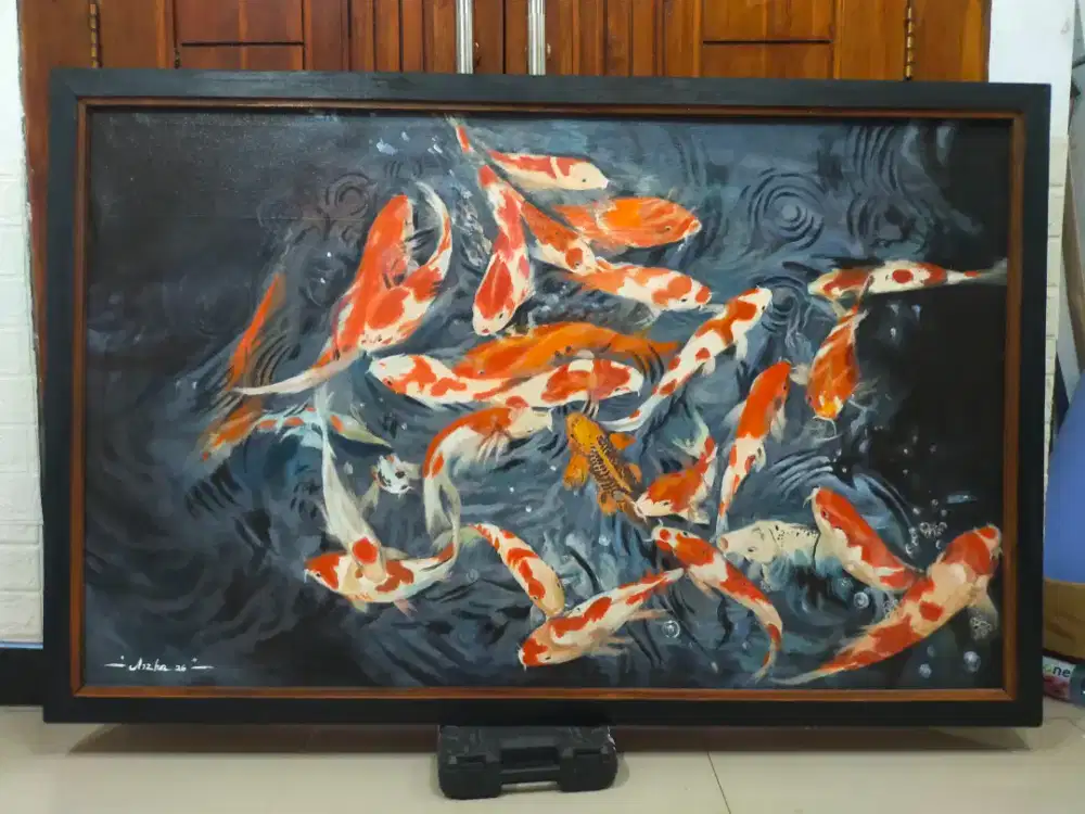 Lukisan ikan koi 27 ukuran bingkai 143×93 cm