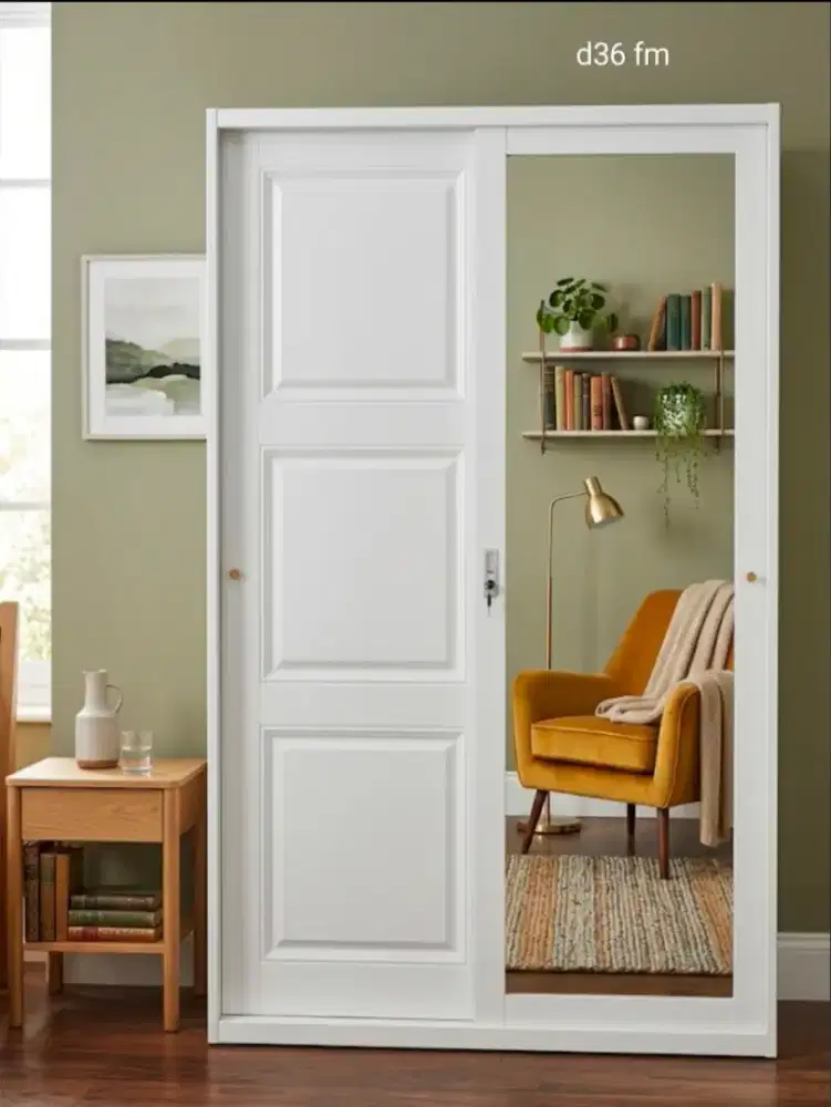 Terbaru Motif Membran Lemari Pakaian Sliding Full Besi Cermin 120