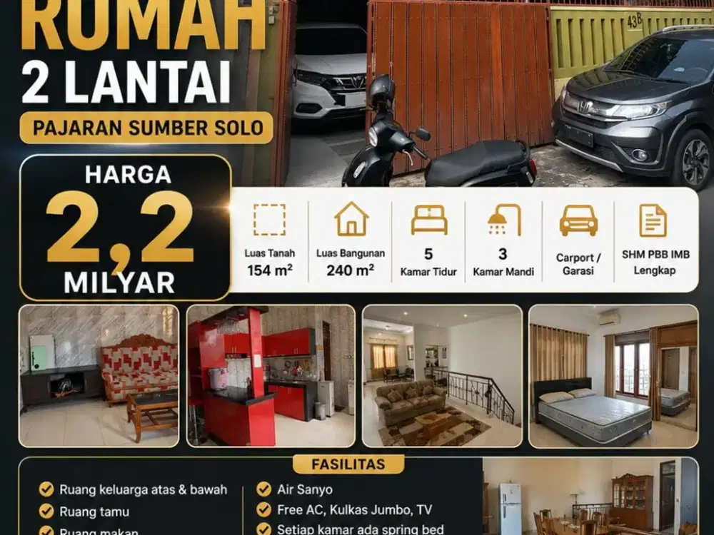 Dijual Rumah 2 Lantai  Super Strategis Banjarsari, Solo Luas 154m2 BU!!
