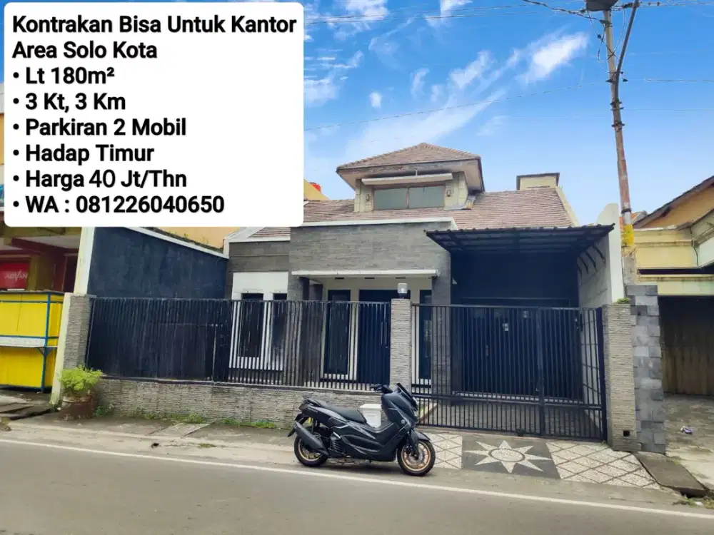 Sewa Rumah Solo Kota, Bisa Untuk Kantor atau Rumah Tinggal, Dekat Jalan Gatsu, Singosaren