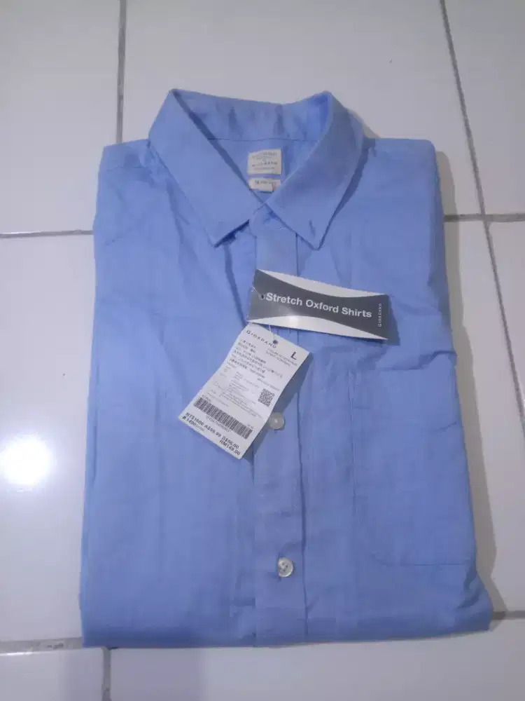 Kemeja Panjang Pria Denim Merk Giordano Stretch Oxford Shirts Size L